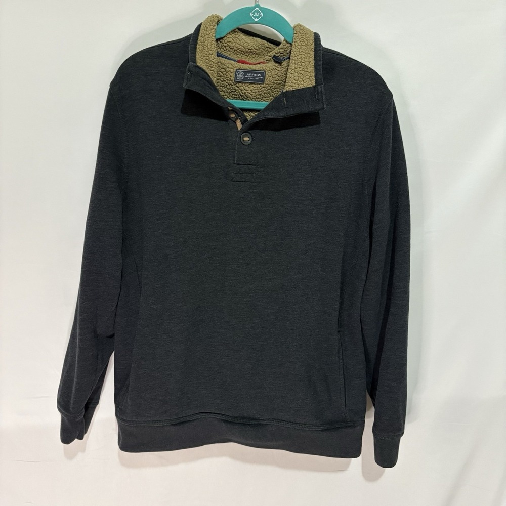 Arrow USA 1851 Mens Fleece Lined Pullover Sweater Gray Large Regular Fit